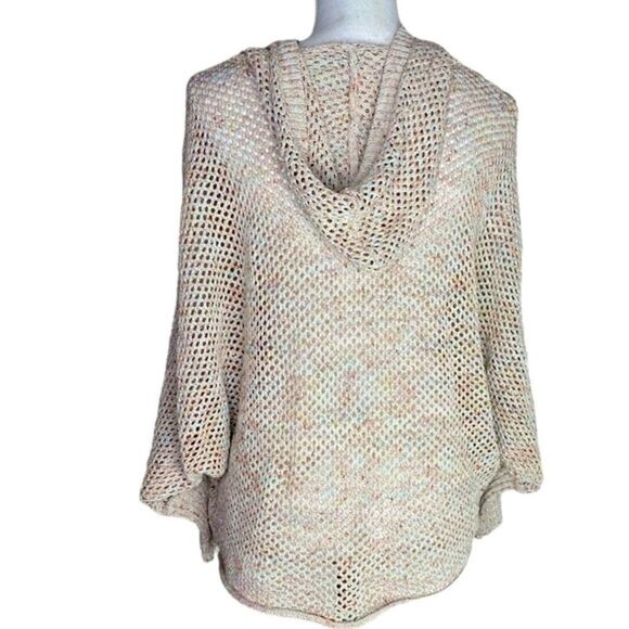 Kerisma Wm’s Sz Med Tan Speckled Dolman Sleeve Hooded Open Knit Sweater - Picture 4 of 6